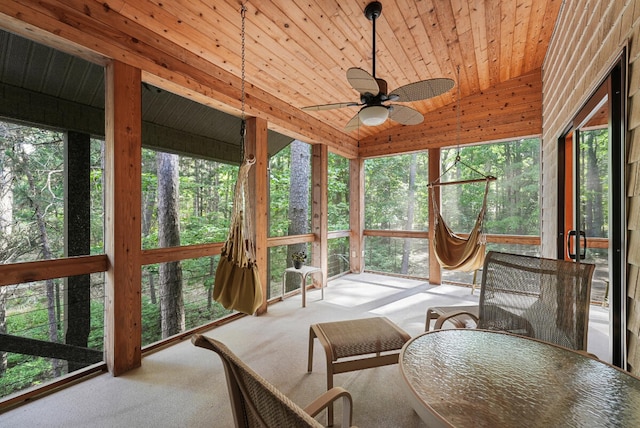 117 Timber Trl, Roscommon, MI 48653 - sunroom / solarium featuring a ceiling fan, vaulted ceiling, and plenty of natural light