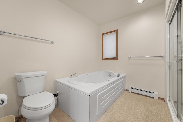 117 Timber Trl, Roscommon, MI 48653 - bathroom featuring a baseboard heating unit, a garden tub, a shower with door, and recessed lighting