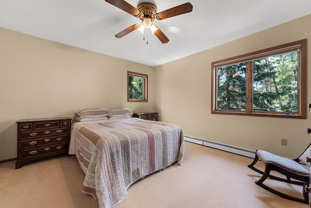 117 Timber Trl, Roscommon, MI 48653 - bedroom with a baseboard heating unit, light colored carpet, and a ceiling fan