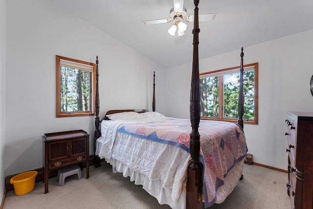 117 Timber Trl, Roscommon, MI 48653 - bedroom featuring light carpet, a ceiling fan, and vaulted ceiling