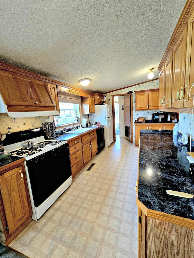 106 Hazel St, Saint Ignace, MI 49781 - kitchen with gas stove, light flooring, a sink, freestanding refrigerator, and dishwasher