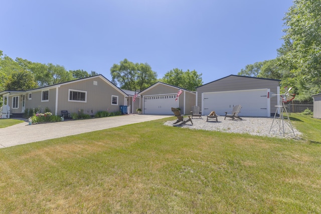 217 Cherry St, Houghton Lake, MI 48629 - view of front of property with a detached garage, an outdoor structure, and a front lawn
