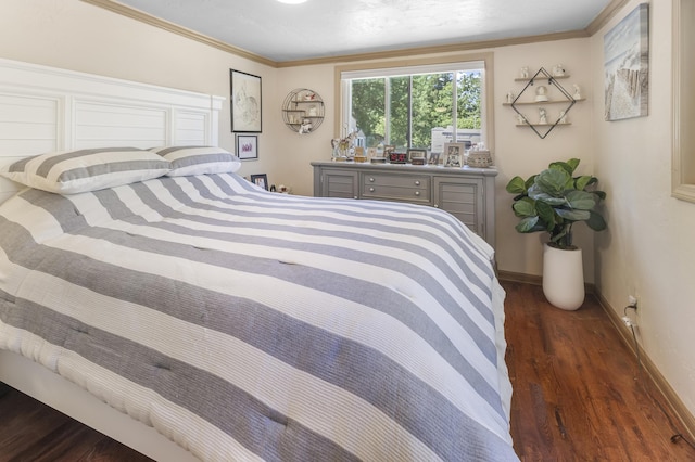 217 Cherry St, Houghton Lake, MI 48629 - bedroom featuring dark wood-type flooring and crown molding