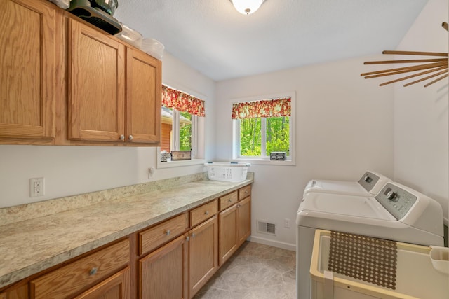 11193 Hassler Woods Trl, Alanson, MI 49706 - washroom featuring washing machine and dryer, cabinet space, and baseboards