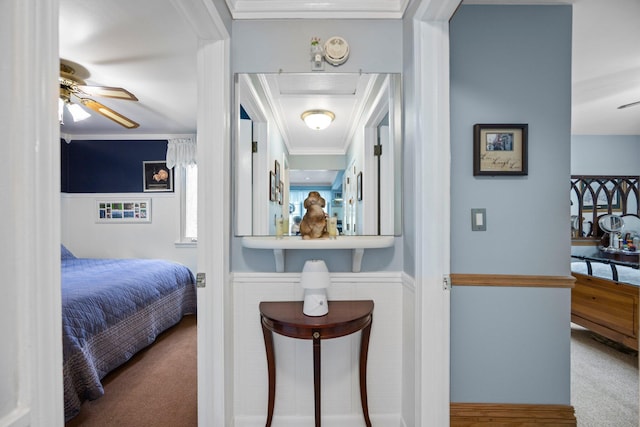 7106 Douglas Lake Rd, Johannesburg, MI 49751 - hall featuring carpet and ornamental molding