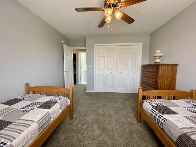 2476 W Branch Dr, West Branch, MI 48661 - bedroom featuring carpet flooring, a closet, and a ceiling fan