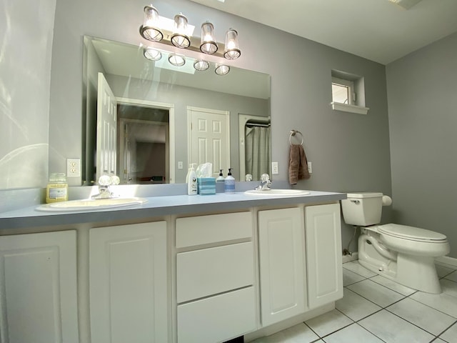 2476 W Branch Dr, West Branch, MI 48661 - bathroom with tile patterned flooring, double vanity, toilet, and curtained shower