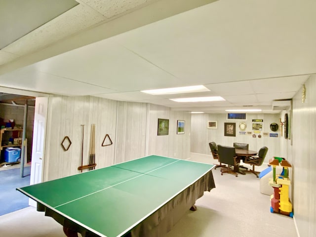 2476 W Branch Dr, West Branch, MI 48661 - rec room featuring a drop ceiling and carpet flooring