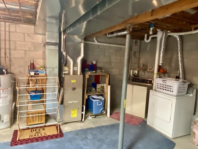 2476 W Branch Dr, West Branch, MI 48661 - unfinished basement featuring washer and clothes dryer and water heater