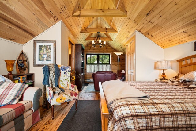 8406 S Shire Rd, Vanderbilt, MI 49795 - bedroom featuring wood ceiling and hardwood / wood-style floors
