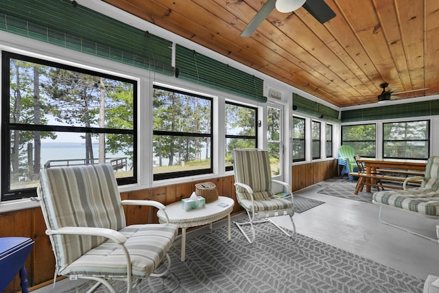 215 Pine Bluffs Rd, Roscommon, MI 48653 - sunroom featuring ceiling fan and a water view