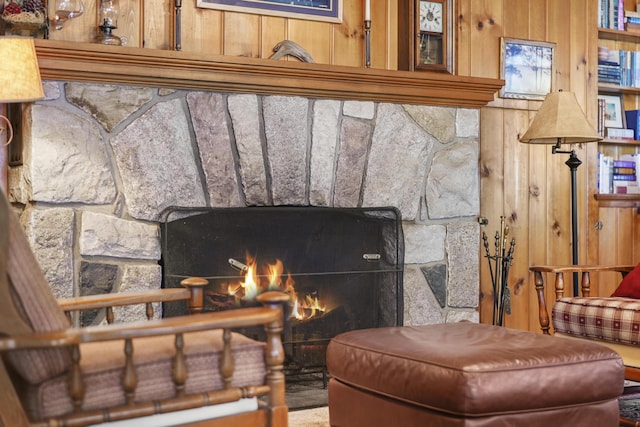 215 Pine Bluffs Rd, Roscommon, MI 48653 - detailed view of a stone fireplace and wood walls