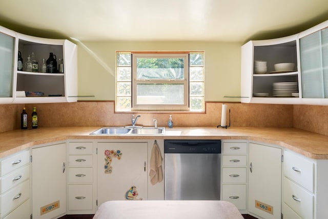 9150 W M-68, Indian River, MI 49749 - kitchen featuring dishwasher, open shelves, white cabinets, and light countertops