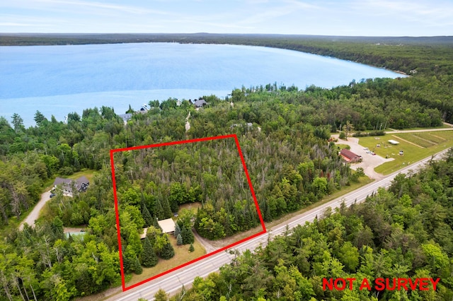 9150 W M-68, Indian River, MI 49749 - view of property location featuring a nearby body of water and property parcel outlined