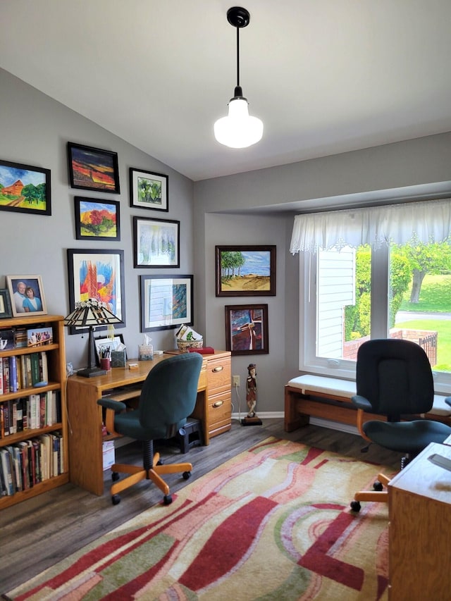 166 Long Rapids Rd, Alpena, MI 49707 - office area with wood finished floors and vaulted ceiling