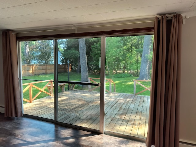 206 N Sixth St, Roscommon, MI 48653 - doorway featuring plenty of natural light, a baseboard heating unit, and wood finished floors