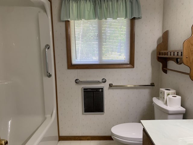 14501 3rd St, Hubbard Lake, MI 49747 - full bath with vanity, heating unit, and tile patterned floors