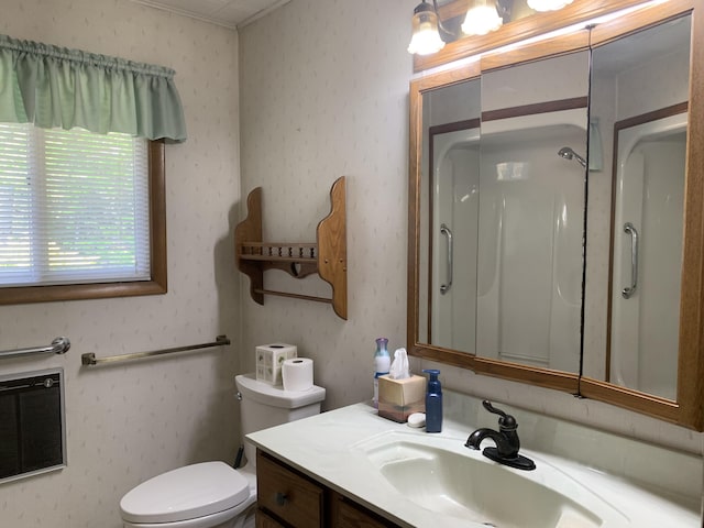 14501 3rd St, Hubbard Lake, MI 49747 - bathroom featuring vanity, a shower, and crown molding