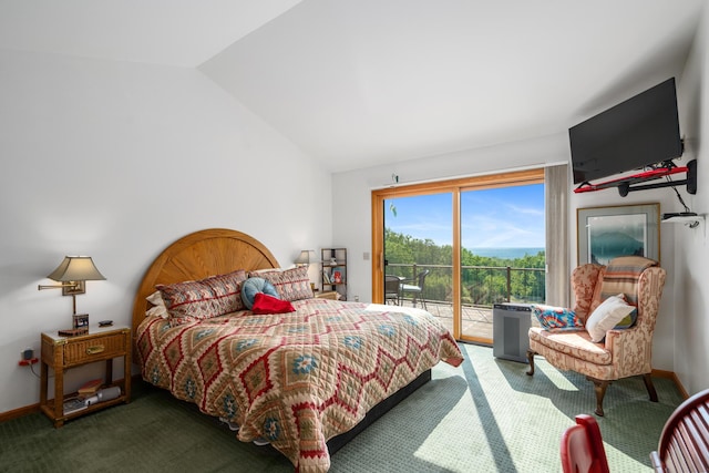 10077 Royal Coachman Trl, Gaylord, MI 49735 - carpeted bedroom featuring access to outside and lofted ceiling