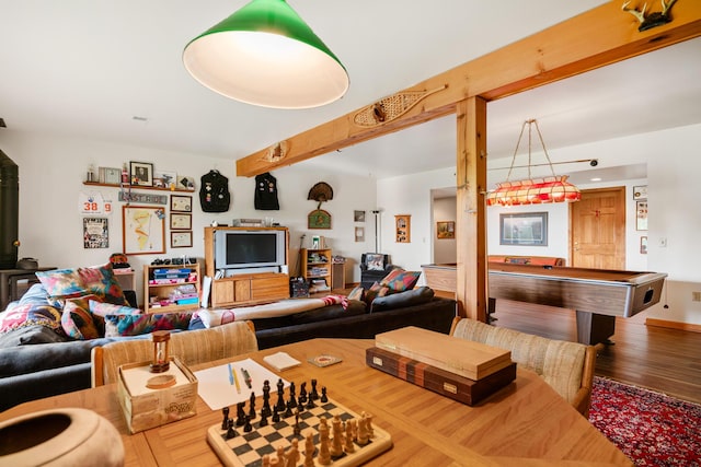 10077 Royal Coachman Trl, Gaylord, MI 49735 - living area with wood finished floors and billiards