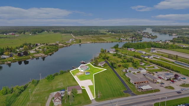 10480 N Straits Hwy, Cheboygan, MI 49721 - view of property location with a nearby body of water and property boundaries highlighted