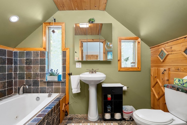 5466 Big Wolf Ln, Lewiston, MI 49756 - bathroom with vaulted ceiling and a jetted tub
