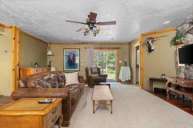 5466 Big Wolf Ln, Lewiston, MI 49756 - living room featuring ceiling fan and a textured ceiling
