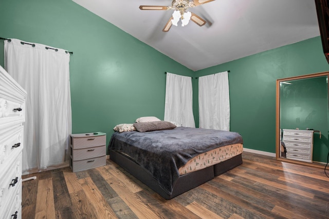 3065 E Dixon Lake Rd, Gaylord, MI 49735 - bedroom with vaulted ceiling, wood finished floors, and ceiling fan