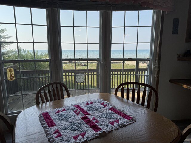 3981 Pointe Dr, Carp Lake, MI 49718 - dining space with a water view