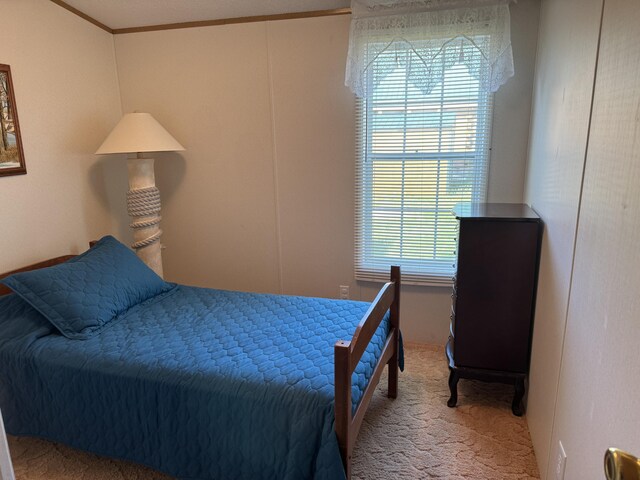 3981 Pointe Dr, Carp Lake, MI 49718 - carpeted bedroom featuring ornamental molding
