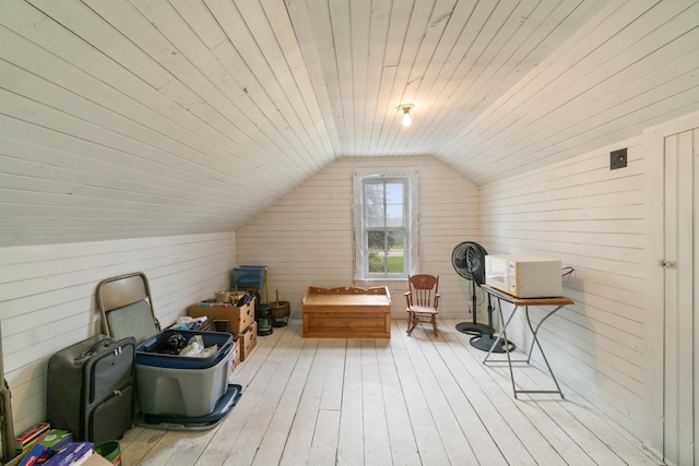 757 N Main St, Cheboygan, MI 49721 - bonus room featuring vaulted ceiling, hardwood / wood-style flooring, wood ceiling, and wood walls