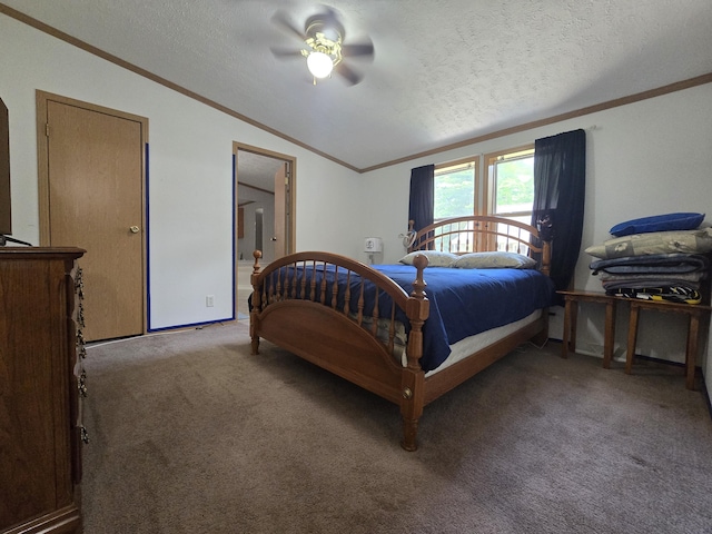 6709C E Houghton Lake Dr, Houghton Lake, MI 48629 - bedroom featuring ornamental molding, light colored carpet, lofted ceiling, a textured ceiling, and ensuite bath