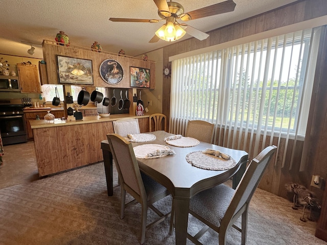 2585 M-33, Comins, MI 48619 - dining room with plenty of natural light, light colored carpet, a textured ceiling, and ceiling fan