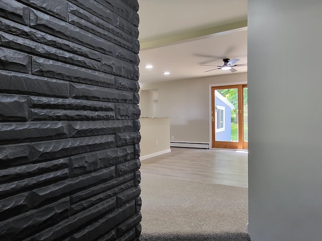 1251 Kingston Ave, Flint, MI 48507 - hallway with baseboard heating, carpet flooring, recessed lighting, and wood finished floors