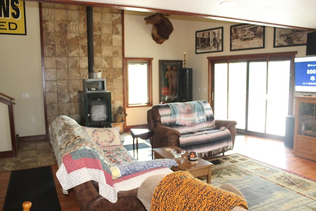 3009 NE Trl, Grayling, MI 49738 - living area featuring healthy amount of natural light and a wood stove