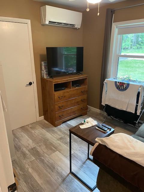 95 Caduca Ln, Roscommon, MI 48653 - living area featuring a wall mounted AC and light wood-style floors