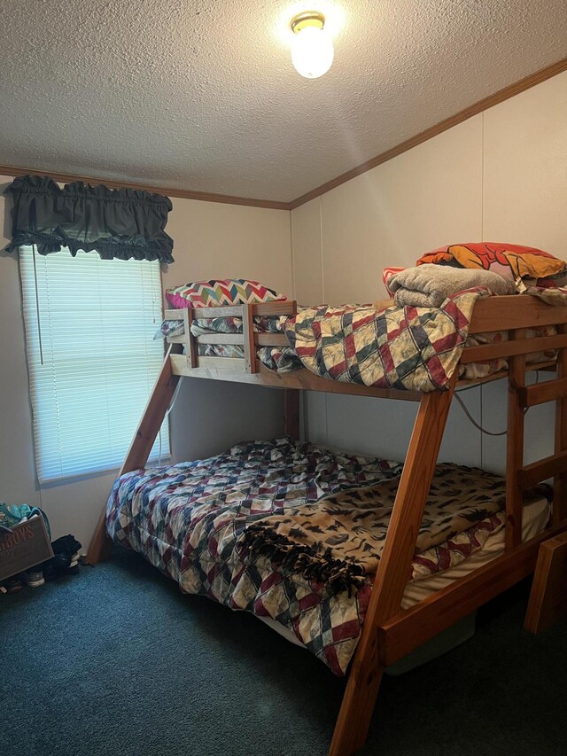 577 Wilderness Trl, Saint Helen, MI 48656 - bedroom with crown molding, a textured ceiling, and carpet flooring