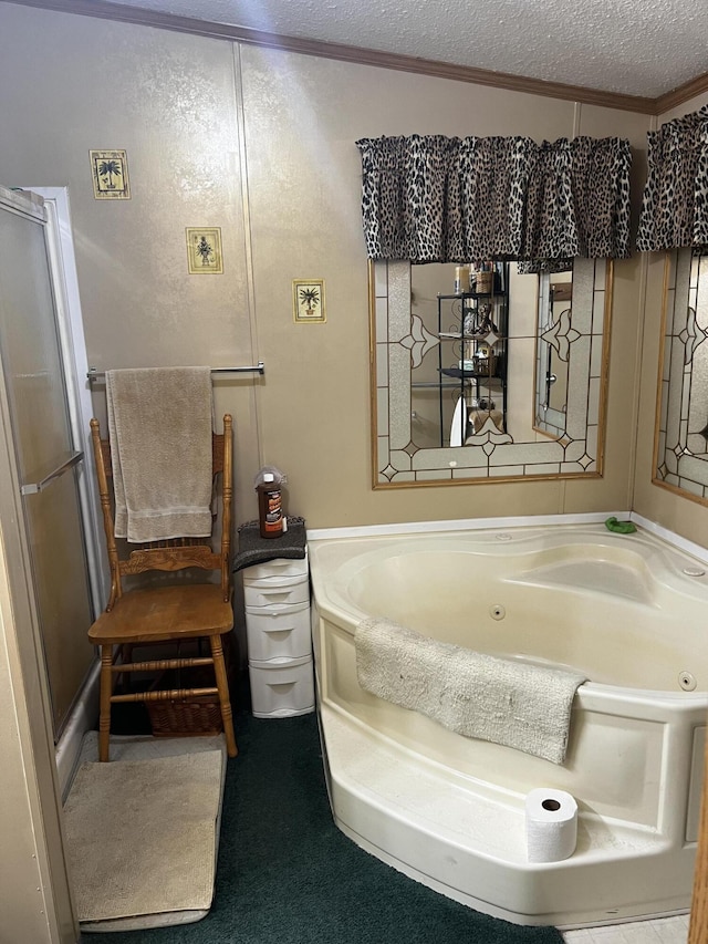577 Wilderness Trl, Saint Helen, MI 48656 - full bathroom with a tub with jets, a textured ceiling, and ornamental molding