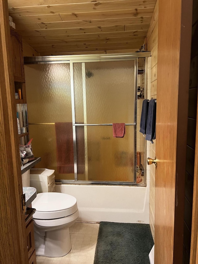 577 Wilderness Trl, Saint Helen, MI 48656 - bathroom featuring wooden ceiling, enclosed tub / shower combo, vanity, and tile patterned floors