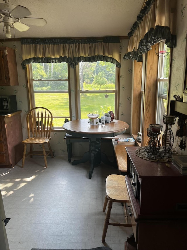 577 Wilderness Trl, Saint Helen, MI 48656 - dining area with ceiling fan, healthy amount of natural light, and light floors