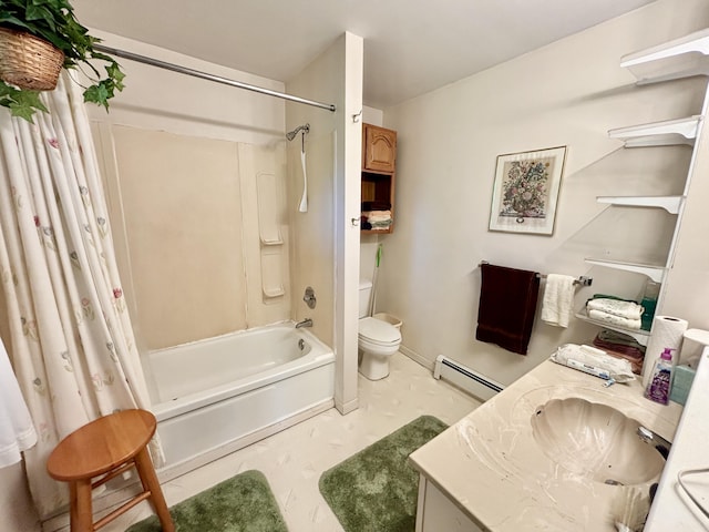 7770 Klein Rd, Hillman, MI 49746 - full bath with a baseboard heating unit, shower / bath combo, and vanity