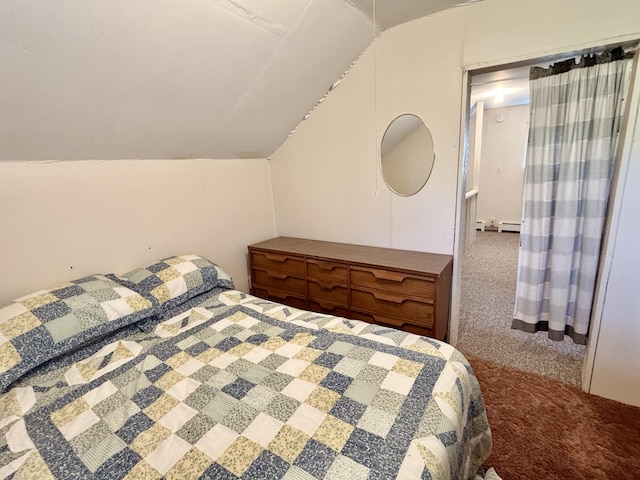 7770 Klein Rd, Hillman, MI 49746 - carpeted bedroom featuring vaulted ceiling and baseboard heating