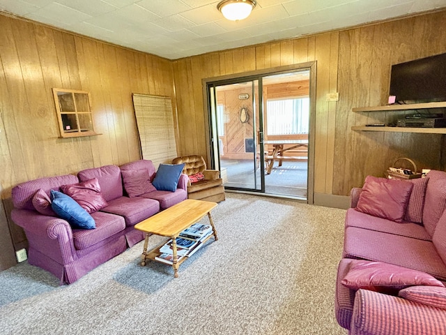 7770 Klein Rd, Hillman, MI 49746 - carpeted living room featuring wooden walls
