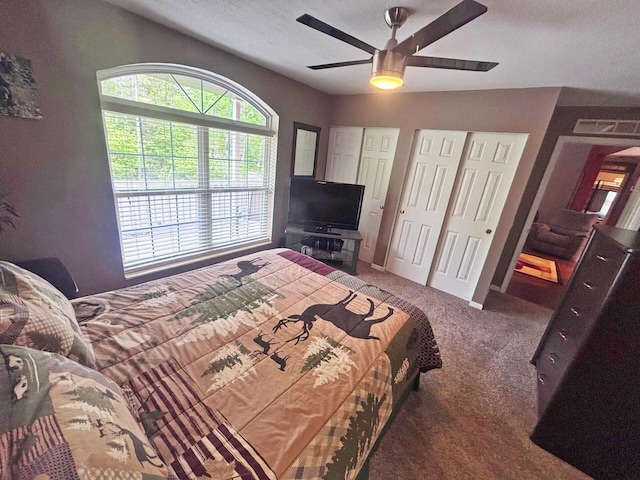 5514 N Bay Ct, Presque Isle, MI 49777 - carpeted bedroom featuring two closets and ceiling fan