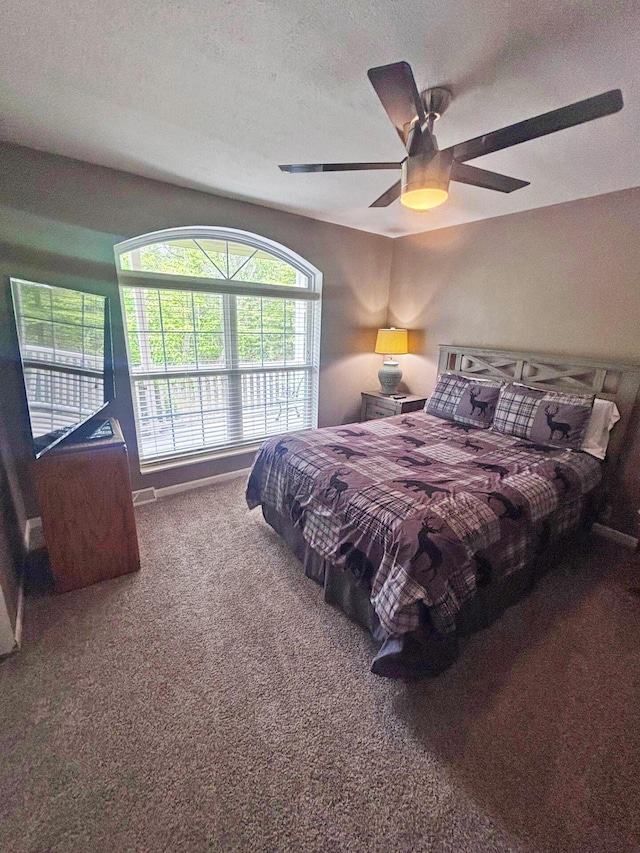 5514 N Bay Ct, Presque Isle, MI 49777 - carpeted bedroom featuring a textured ceiling and ceiling fan