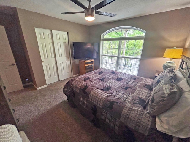 5514 N Bay Ct, Presque Isle, MI 49777 - carpeted bedroom with a closet and a ceiling fan