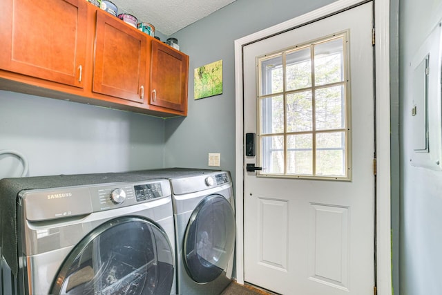 5514 N Bay Ct, Presque Isle, MI 49777 - laundry area featuring cabinet space, washer and dryer, and a textured ceiling