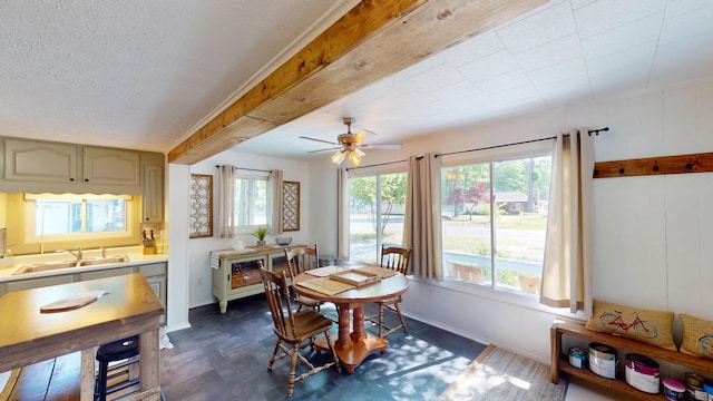 213 Devonshire Dr, Prudenville, MI 48651 - dining area featuring plenty of natural light, ceiling fan, and a textured ceiling