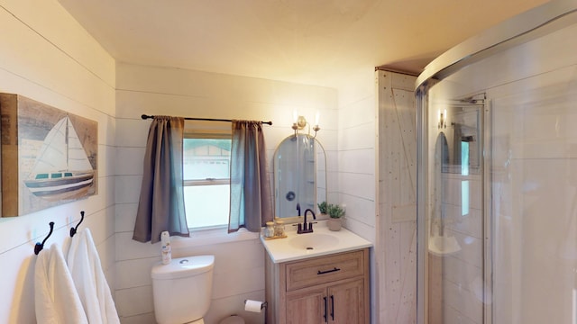213 Devonshire Dr, Prudenville, MI 48651 - full bath featuring vanity, a stall shower, and tile walls