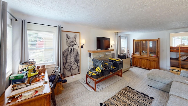213 Devonshire Dr, Prudenville, MI 48651 - living room featuring a textured ceiling